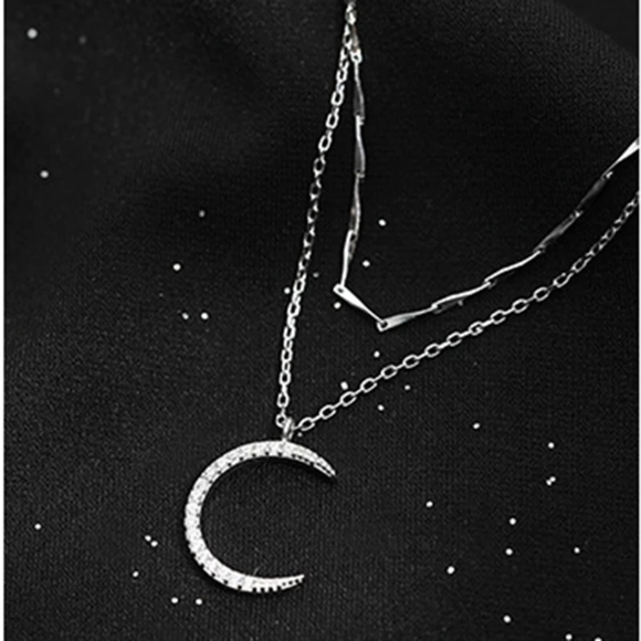 NEW | Crescent Moon Multi Layer Pave Diamond Necklace - Picture 4 of 15